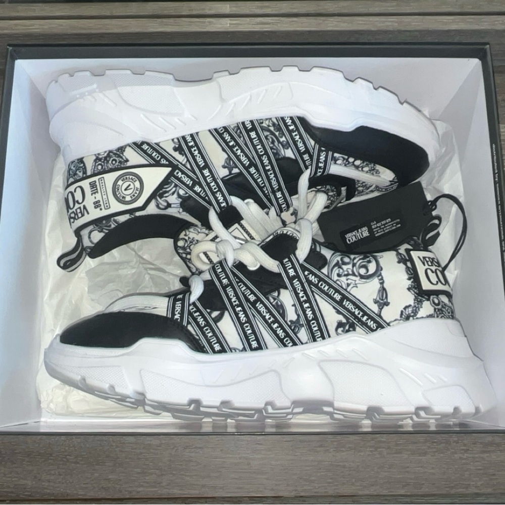 Versace White & Black Chunky Logo Sneakers